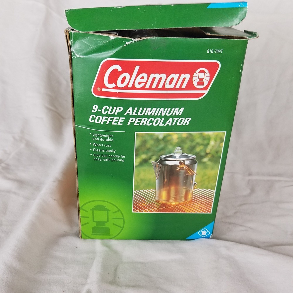 Coleman Coffee Percolator 9-Cup Silver Aluminum Camping  810-709T